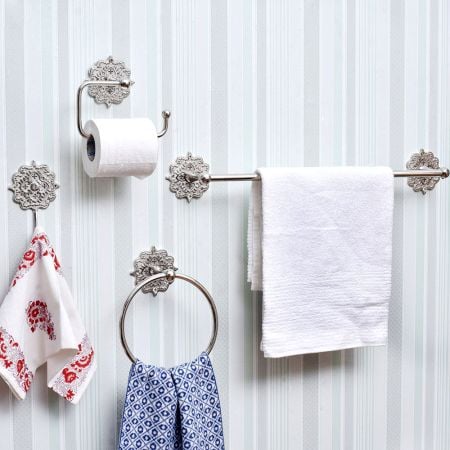 Silver Brass Boho Design Set of 4 Bathroom Hardware Accessories